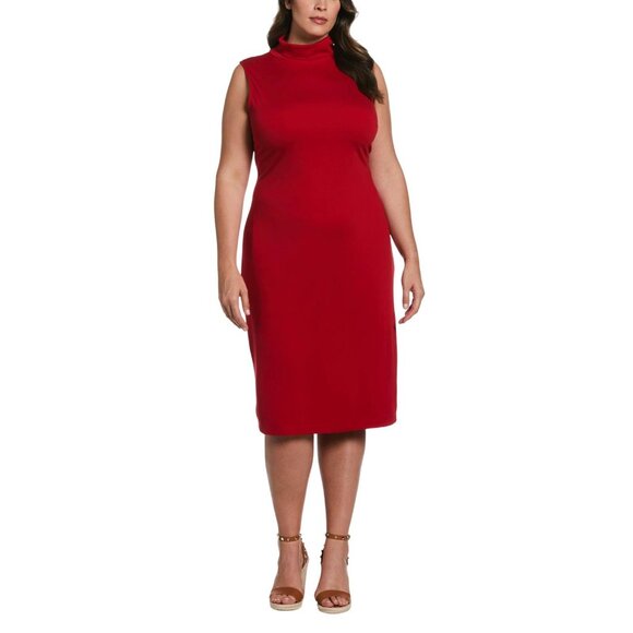 Ella Rafaella Plus Size Funnel Neck Sleeveless Dress LRQFC021R2 Ruby Red 1X - Picture 5 of 5